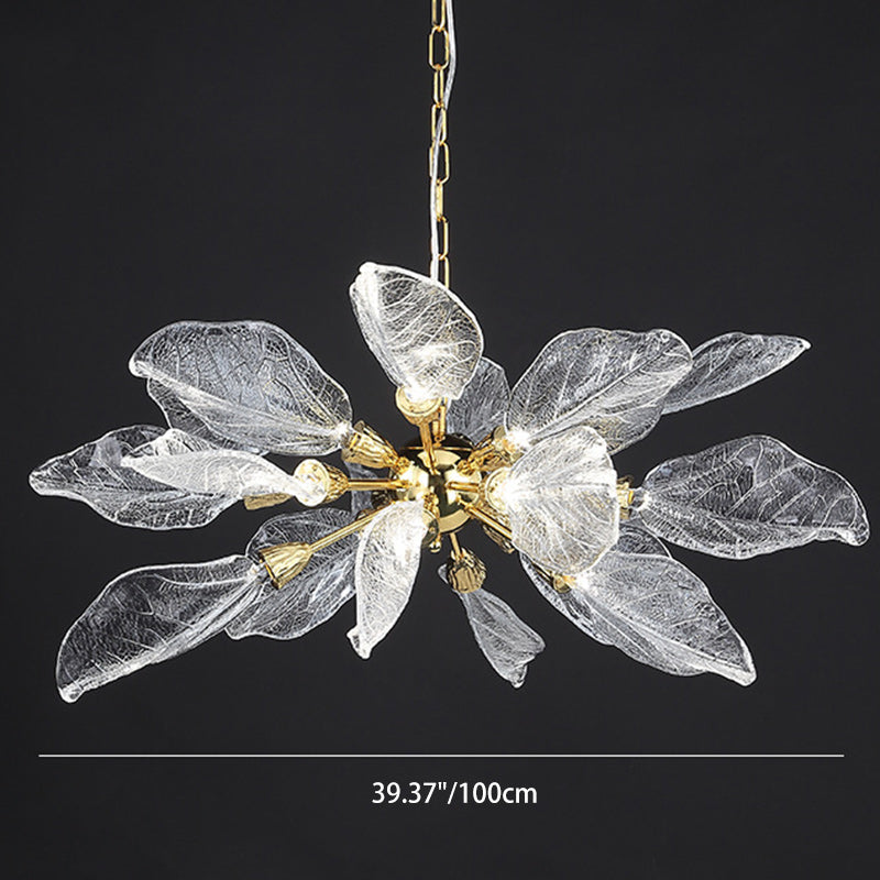 Modern Luxury Branch Leaves Crystal Lampshade Aluminum LED Chandelier For Dining Room