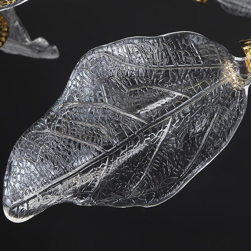 Modern Luxury Branch Leaves Crystal Lampshade Aluminum LED Chandelier For Dining Room