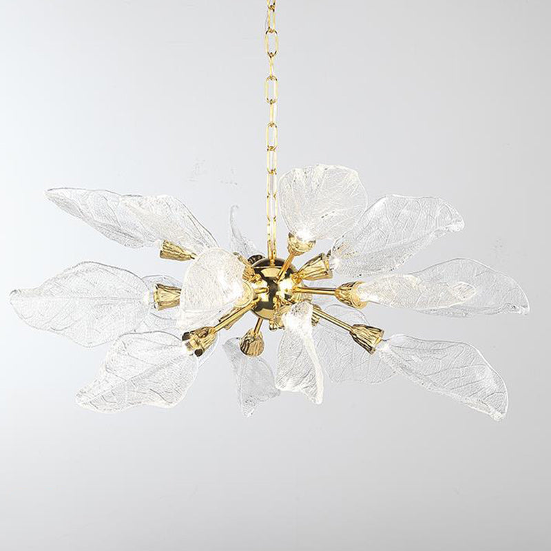 Modern Luxury Branch Leaves Crystal Lampshade Aluminum LED Chandelier For Dining Room