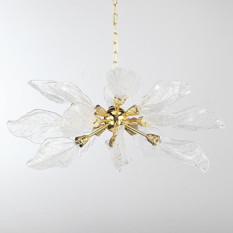 Modern Luxury Branch Leaves Crystal Lampshade Aluminum LED Chandelier For Dining Room