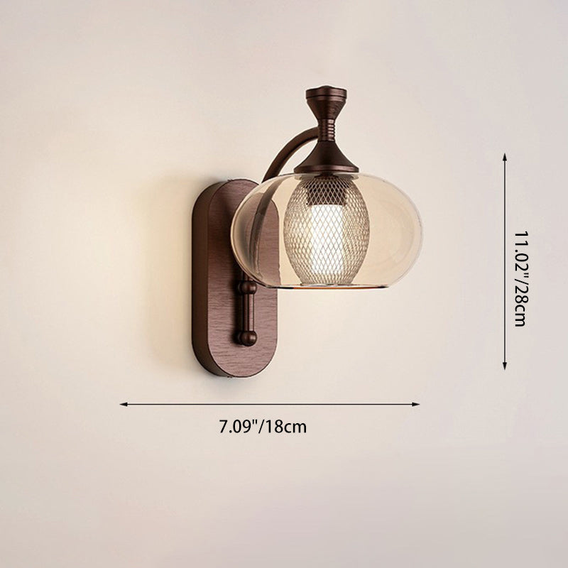 مصباح حائط LED بتصميم عتيق من الزجاج مع أجزاء من الألومنيوم لغرفة المعيشة