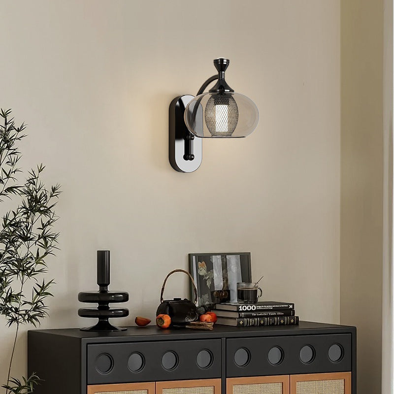 مصباح حائط LED بتصميم عتيق من الزجاج مع أجزاء من الألومنيوم لغرفة المعيشة