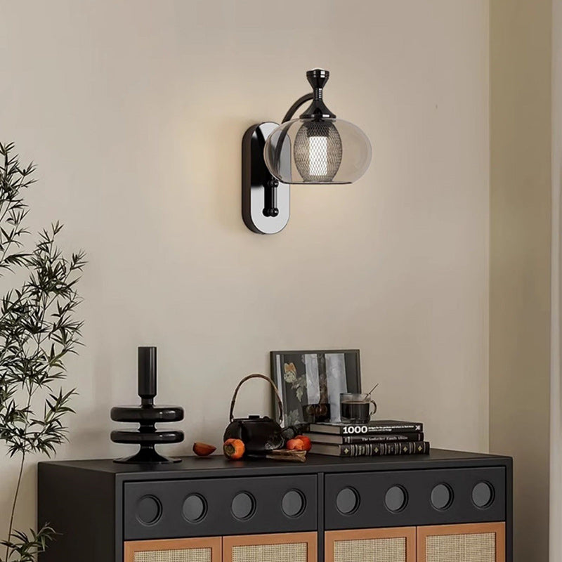 مصباح حائط LED بتصميم عتيق من الزجاج مع أجزاء من الألومنيوم لغرفة المعيشة