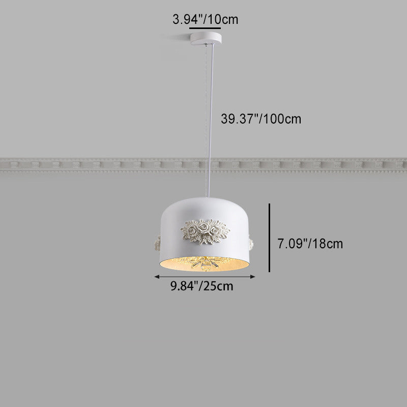 Traditional French Rose Pattern Resin Stainless Steel Lampshade Crystal LED Chandelier For Dining Room