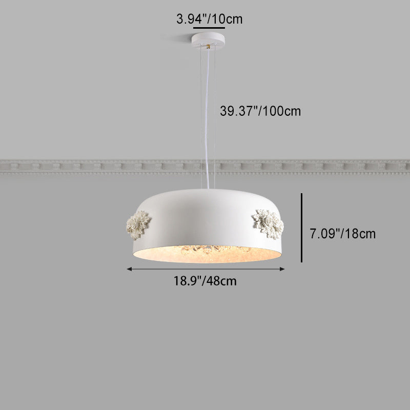 Traditional French Rose Pattern Resin Stainless Steel Lampshade Crystal LED Chandelier For Dining Room