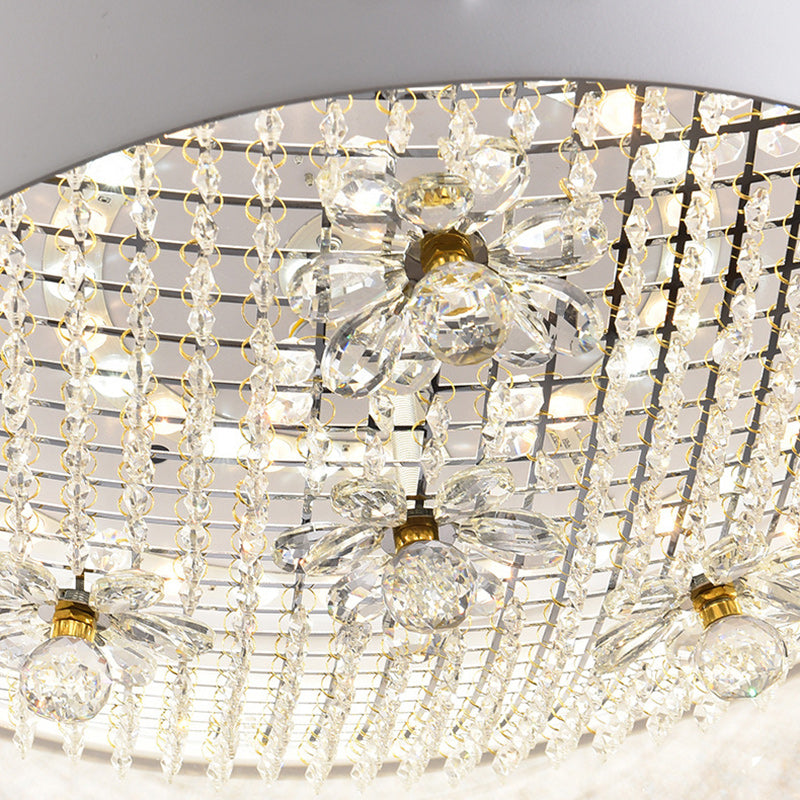 Traditional French Rose Pattern Resin Stainless Steel Lampshade Crystal LED Chandelier For Dining Room