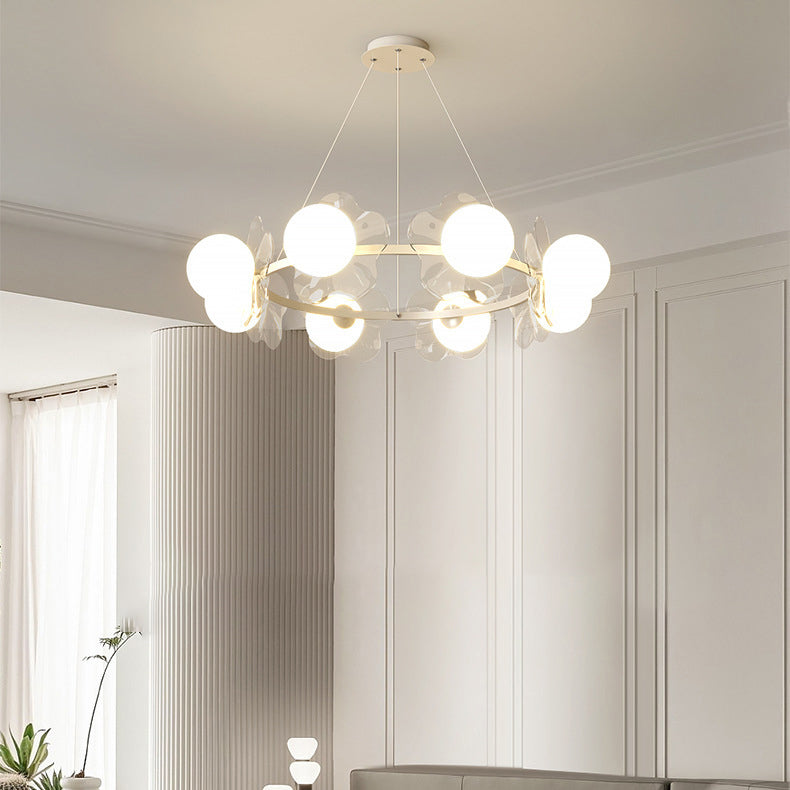 Contemporary Scandinavian Orbs Stitching Transparent Flowers Aluminum Iron Acrylic Lampshade LED Chandelier For Living Room