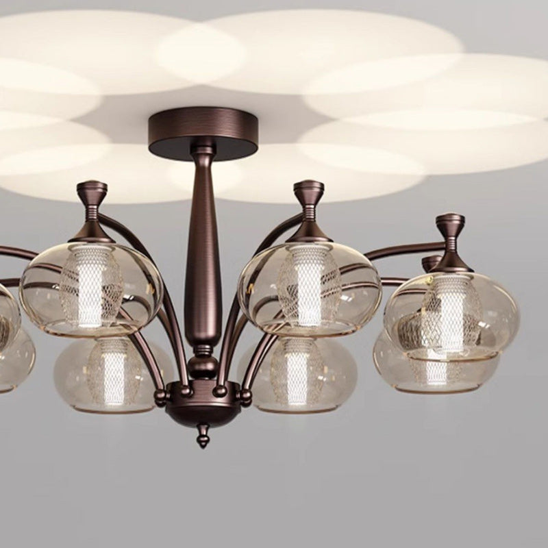 Contemporary Retro Oval Glass Lampshade Aluminum Hardware LED Chandeliers For Living Room