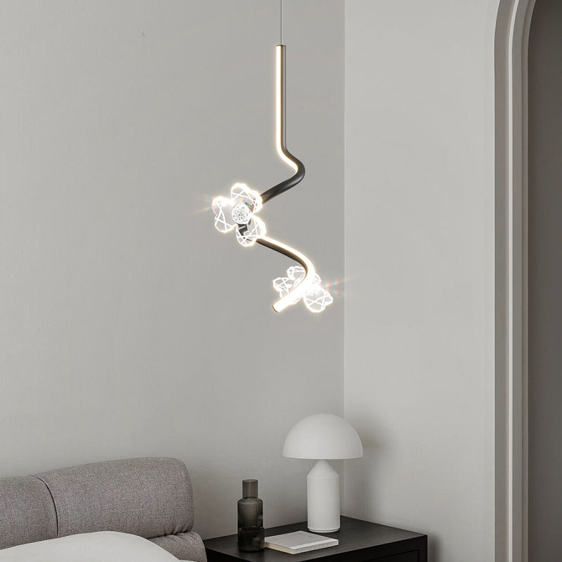 Contemporary Creative Dome Curve Stitching Flowers Iron Aluminum Silicone LED Pendant Light For Bedroom