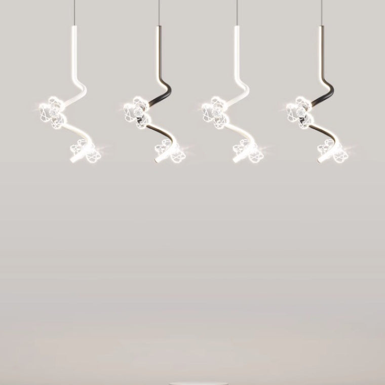 Contemporary Creative Dome Curve Stitching Flowers Iron Aluminum Silicone LED Pendant Light For Bedroom