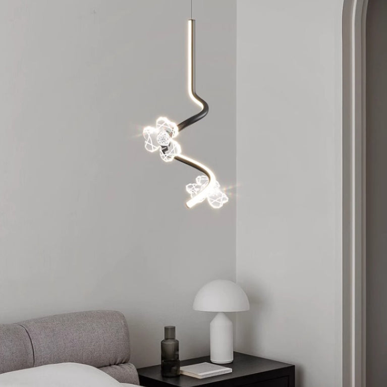 Contemporary Creative Dome Curve Stitching Flowers Iron Aluminum Silicone LED Pendant Light For Bedroom