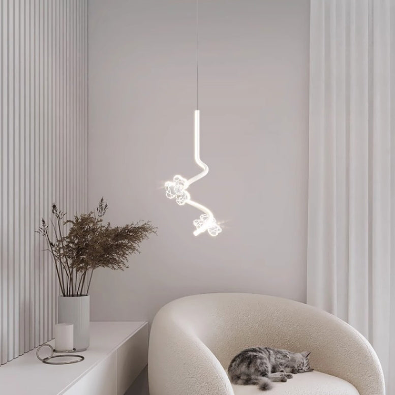 Contemporary Creative Dome Curve Stitching Flowers Iron Aluminum Silicone LED Pendant Light For Bedroom
