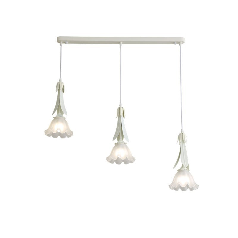 Contemporary Nordic Flowers Iron Glass Lampshade 3 - Light Chandeliers For Dining Room