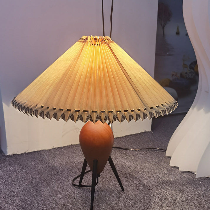Contemporary Retro Umbrella Fabric Lampshade Wood Base 1 - Light Table Lamp For Living Room