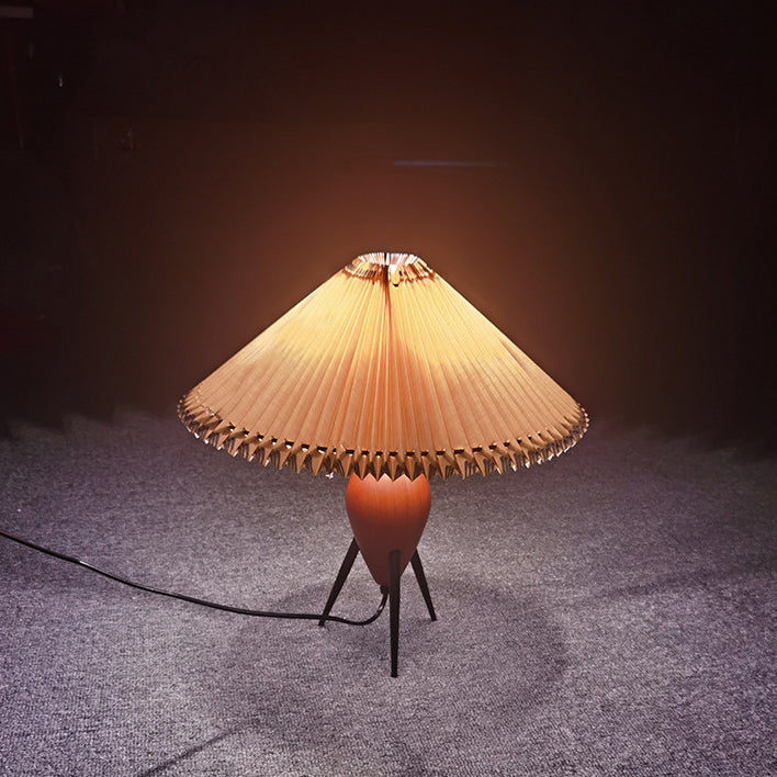 Contemporary Retro Umbrella Fabric Lampshade Wood Base 1 - Light Table Lamp For Living Room