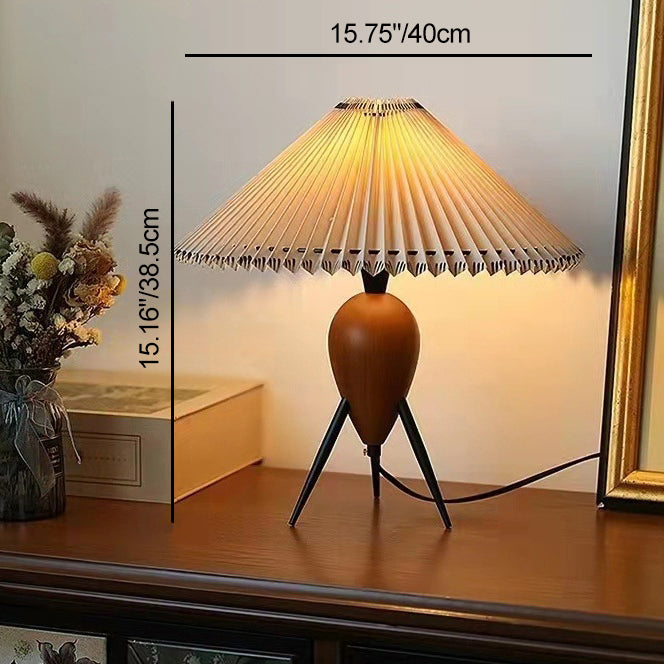 Contemporary Retro Umbrella Fabric Lampshade Wood Base 1 - Light Table Lamp For Living Room