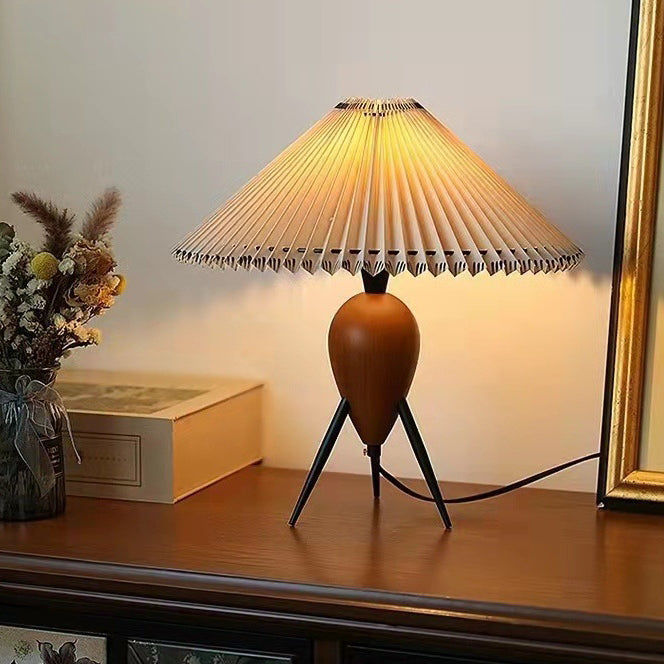 Contemporary Retro Umbrella Fabric Lampshade Wood Base 1 - Light Table Lamp For Living Room