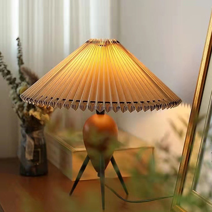 Contemporary Retro Umbrella Fabric Lampshade Wood Base 1 - Light Table Lamp For Living Room