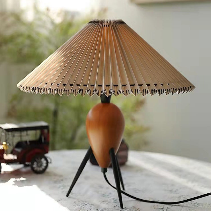 Contemporary Retro Umbrella Fabric Lampshade Wood Base 1 - Light Table Lamp For Living Room