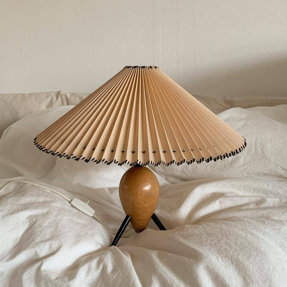 Contemporary Retro Umbrella Fabric Lampshade Wood Base 1 - Light Table Lamp For Living Room