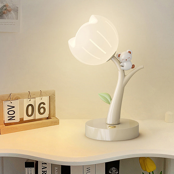 Contemporary Creative Flower PE Lampshade Iron Base LED Table Lamp For Living Room