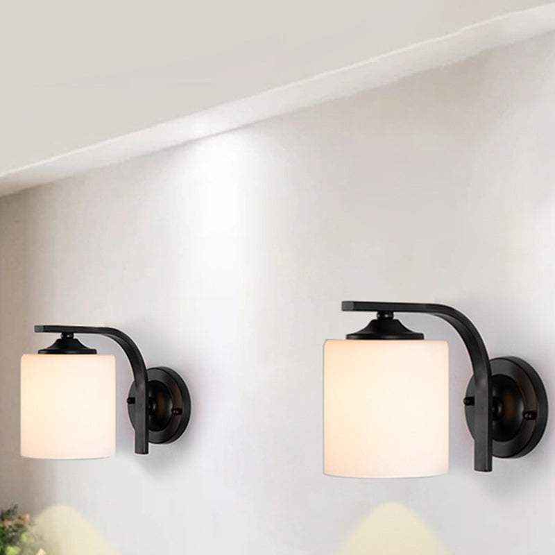 Modern Simplicity Cylinder Glass Lampshade Iron 1 - Light Wall Sconce Lamp For Living Room
