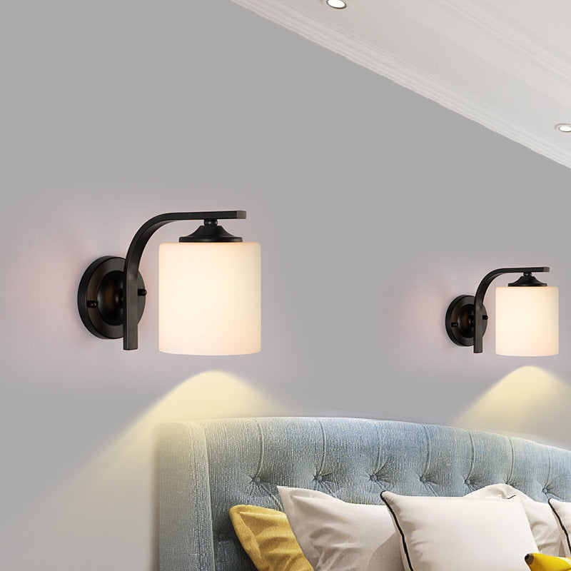 Modern Simplicity Cylinder Glass Lampshade Iron 1 - Light Wall Sconce Lamp For Living Room
