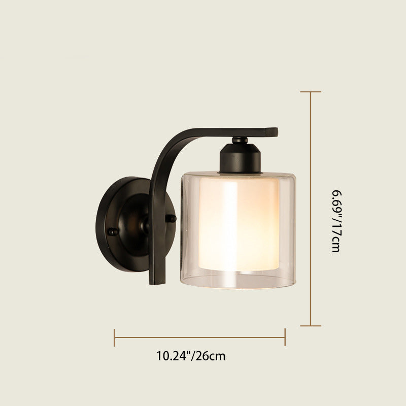Modern Simplicity Cylinder Glass Lampshade Iron 1 - Light Wall Sconce Lamp For Living Room