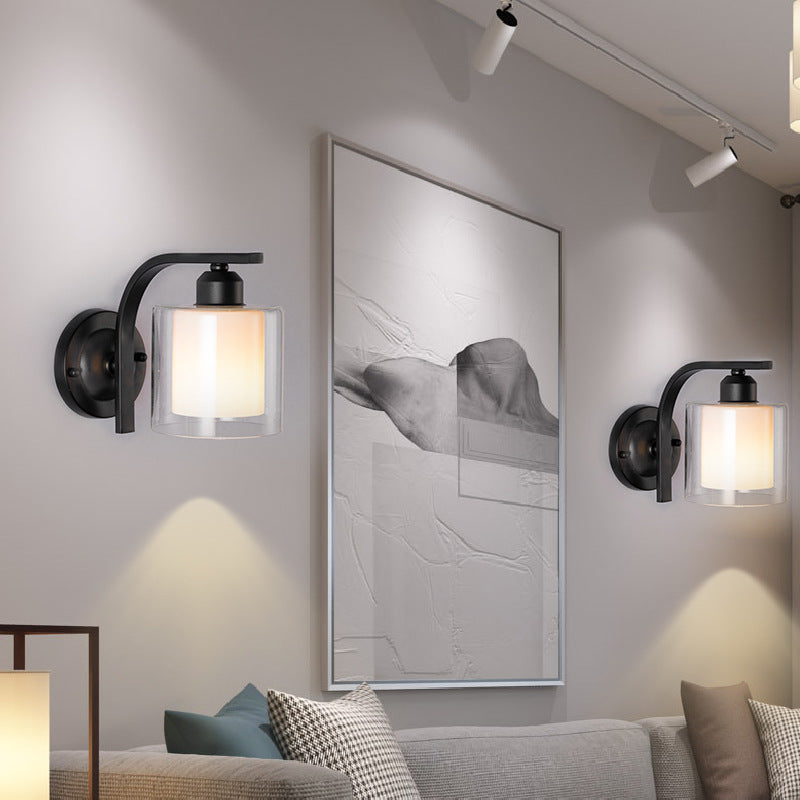 Modern Simplicity Cylinder Glass Lampshade Iron 1 - Light Wall Sconce Lamp For Living Room