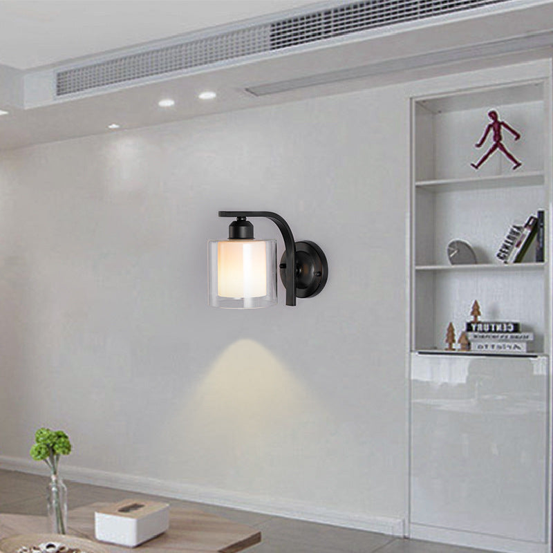 Modern Simplicity Cylinder Glass Lampshade Iron 1 - Light Wall Sconce Lamp For Living Room