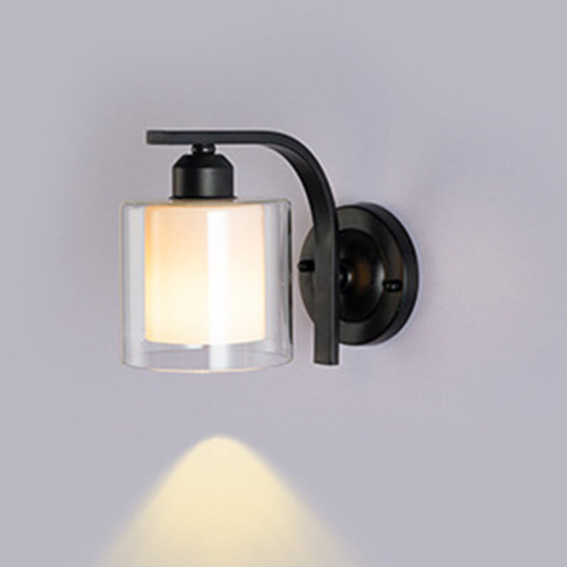 Modern Simplicity Cylinder Glass Lampshade Iron 1 - Light Wall Sconce Lamp For Living Room