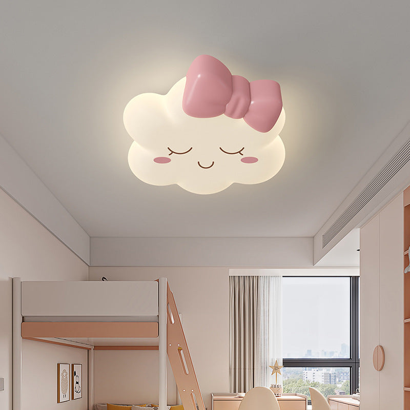 Contemporary Creative Bow Crown Santa Hat Iron PE Lampshade LED Flush Mount Ceiling Light For Bedroom