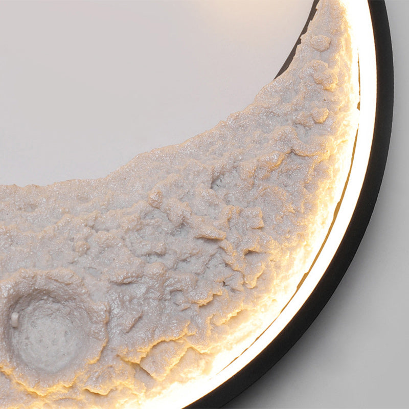 Contemporary Creative Round Moon Resin Iron Lampshade LED Wall Sconce Lamp For Living Room