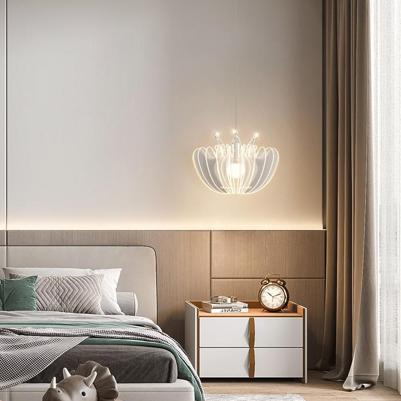 Contemporary Creative Dome Crown Acrylic Crystal Iron Lampshade LED Pendant Light For Dining Room