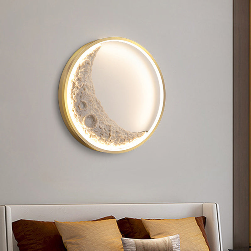 Contemporary Creative Round Moon Resin Iron Lampshade LED Wall Sconce Lamp For Living Room