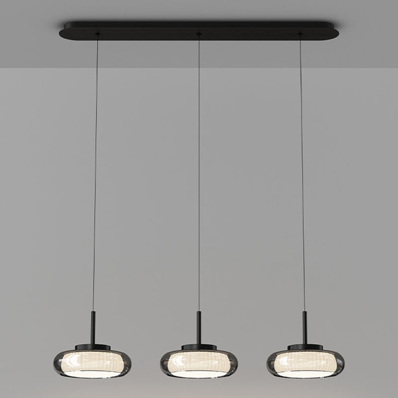 Contemporary Scandinavian Round Bowl Shape Iron Glass Lampshade LED Chandeliers For Dining Room