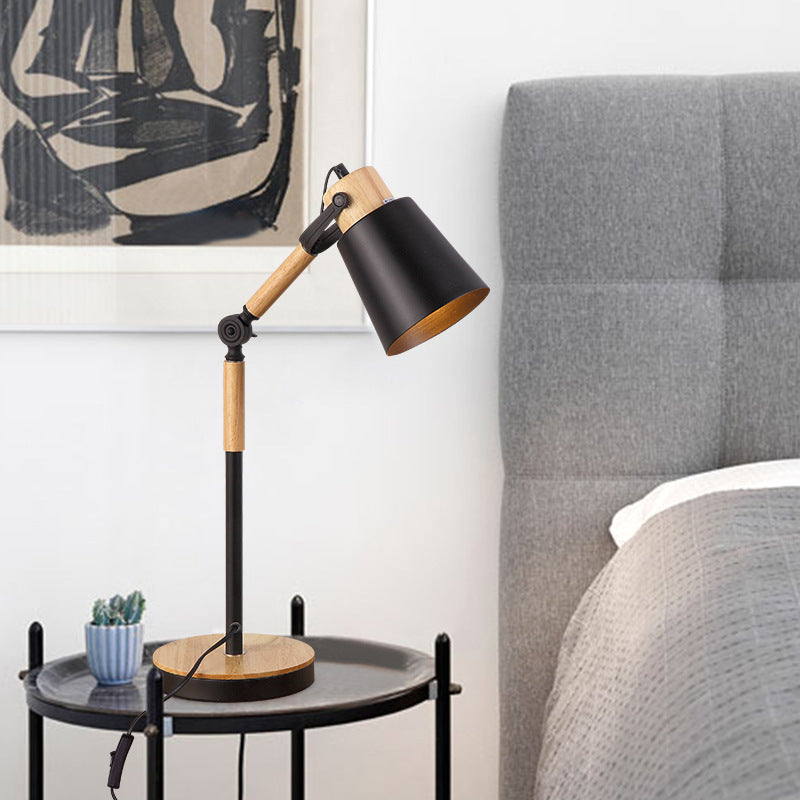 Modern Simplicity Trapezoid Bendable Iron Lampshade Solid Wood Base 1 - Light Table Lamp For Bedroom