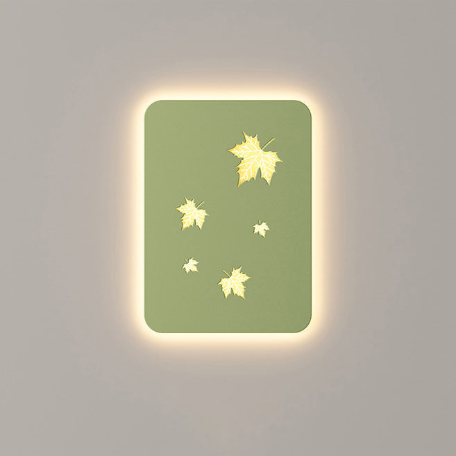 Contemporary Creative Rectangular Maple Leaves Full Iron Lampshade LED Wall Sconce Lamp For Living Room