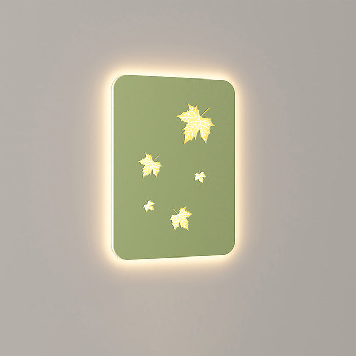 Contemporary Creative Rectangular Maple Leaves Full Iron Lampshade LED Wall Sconce Lamp For Living Room