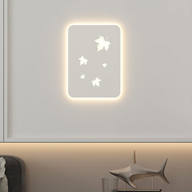 Contemporary Creative Rectangular Maple Leaves Full Iron Lampshade LED Wall Sconce Lamp For Living Room