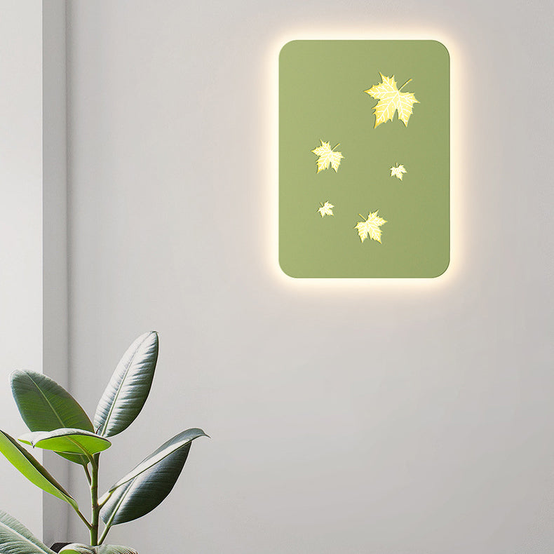 Contemporary Creative Rectangular Maple Leaves Full Iron Lampshade LED Wall Sconce Lamp For Living Room
