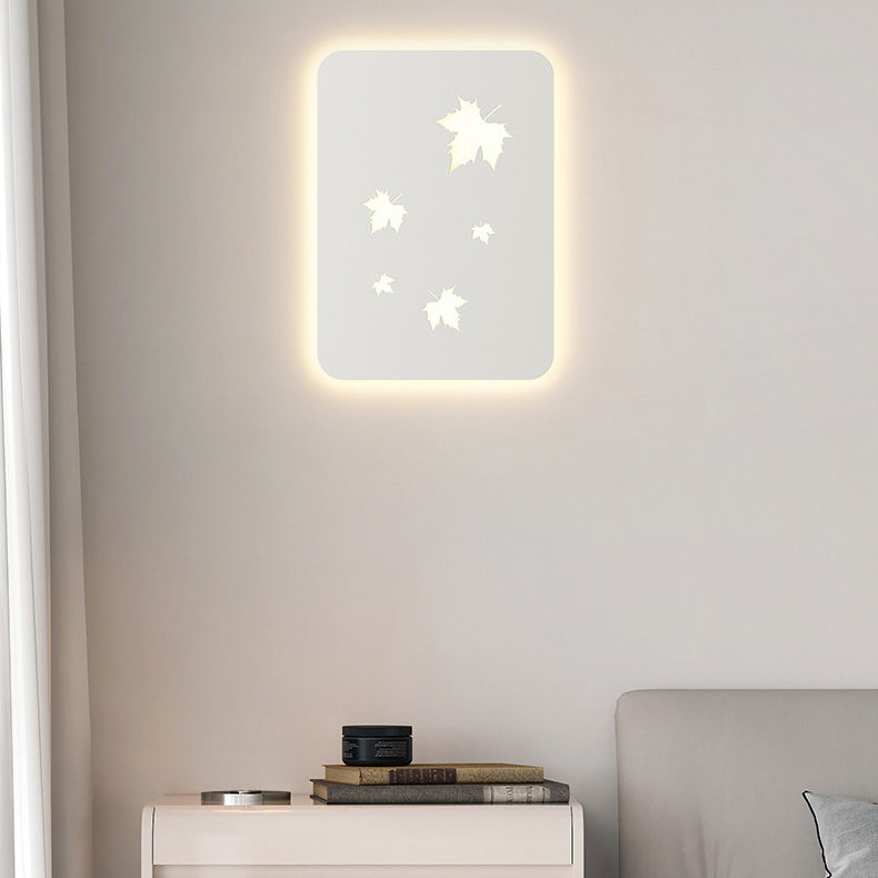 Contemporary Creative Rectangular Maple Leaves Full Iron Lampshade LED Wall Sconce Lamp For Living Room