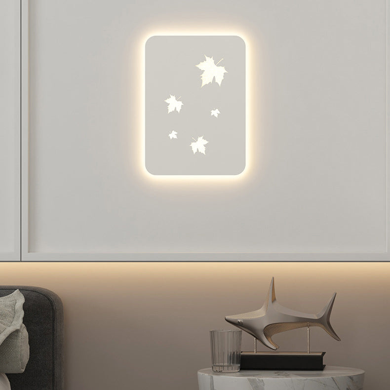 Contemporary Creative Rectangular Maple Leaves Full Iron Lampshade LED Wall Sconce Lamp For Living Room