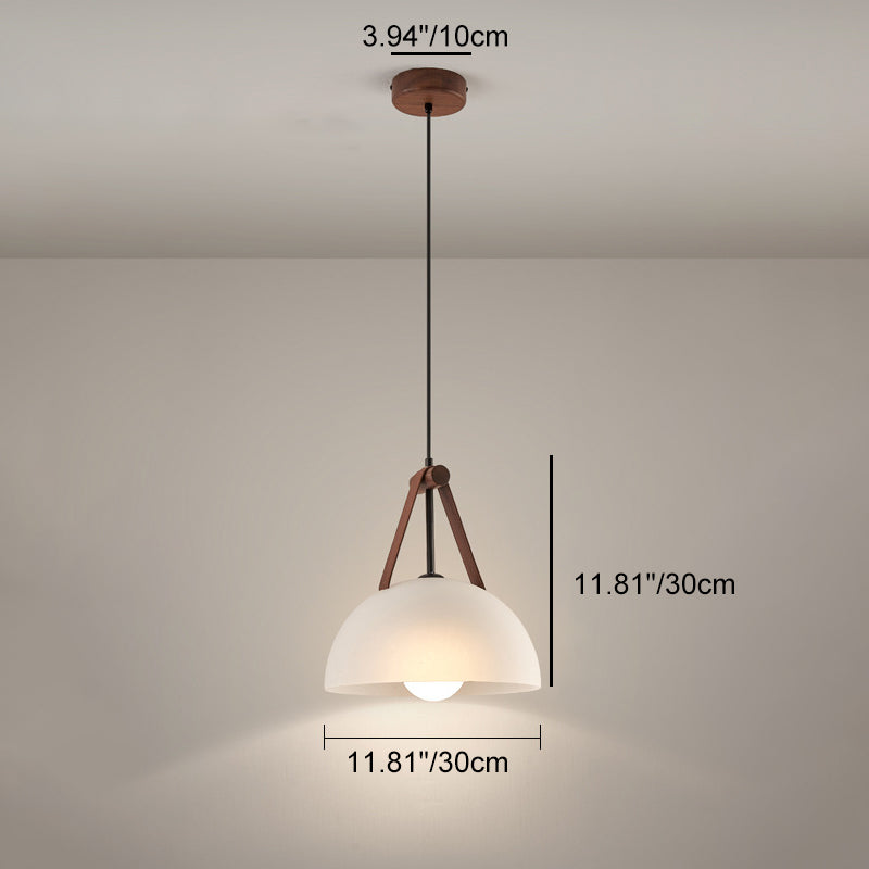 Contemporary Nordic Dome Semicircle Glass Lampshade Walnut Copper Leather 1/2/3 - Light Chandelier For Dining Room