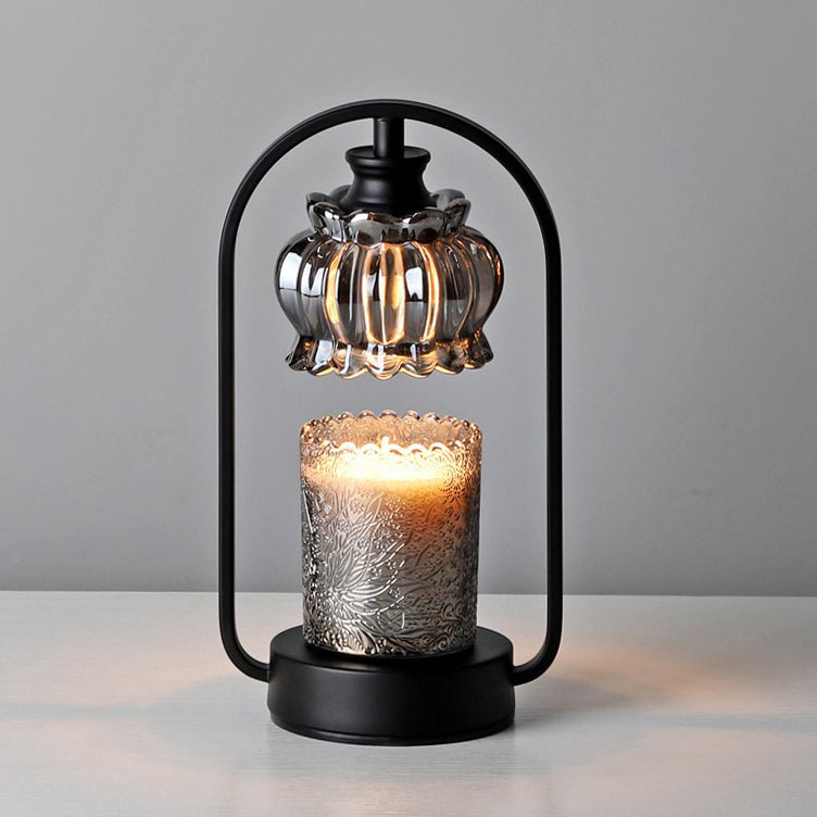 Contemporary Nordic Bud Glass Lampshade Round Iron Base 1 - Light Melting Wax Table Lamp For Bedroom