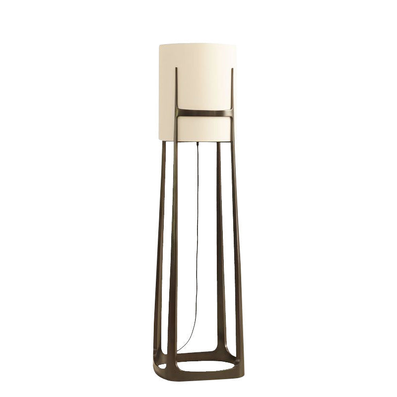 Contemporary Scandinavian Cylinder Fabric Lampshade Iron Base 1 - Light Standing Floor Lamp For Living Room