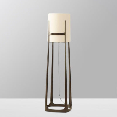 Contemporary Scandinavian Cylinder Fabric Lampshade Iron Base 1 - Light Standing Floor Lamp For Living Room
