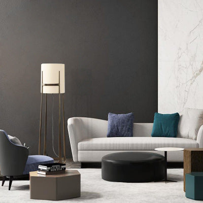 Contemporary Scandinavian Cylinder Fabric Lampshade Iron Base 1 - Light Standing Floor Lamp For Living Room
