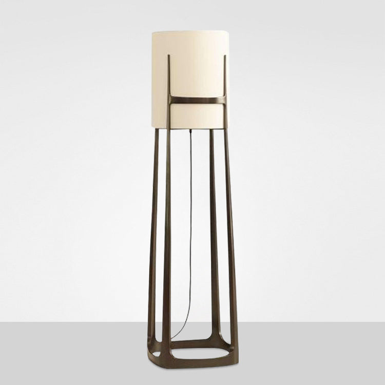 Contemporary Scandinavian Cylinder Fabric Lampshade Iron Base 1 - Light Standing Floor Lamp For Living Room