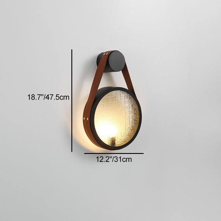 Contemporary Retro Belt Suspension Round Iron Glass Lampshade 1 - Light Wall Sconce Lamp For Living Room